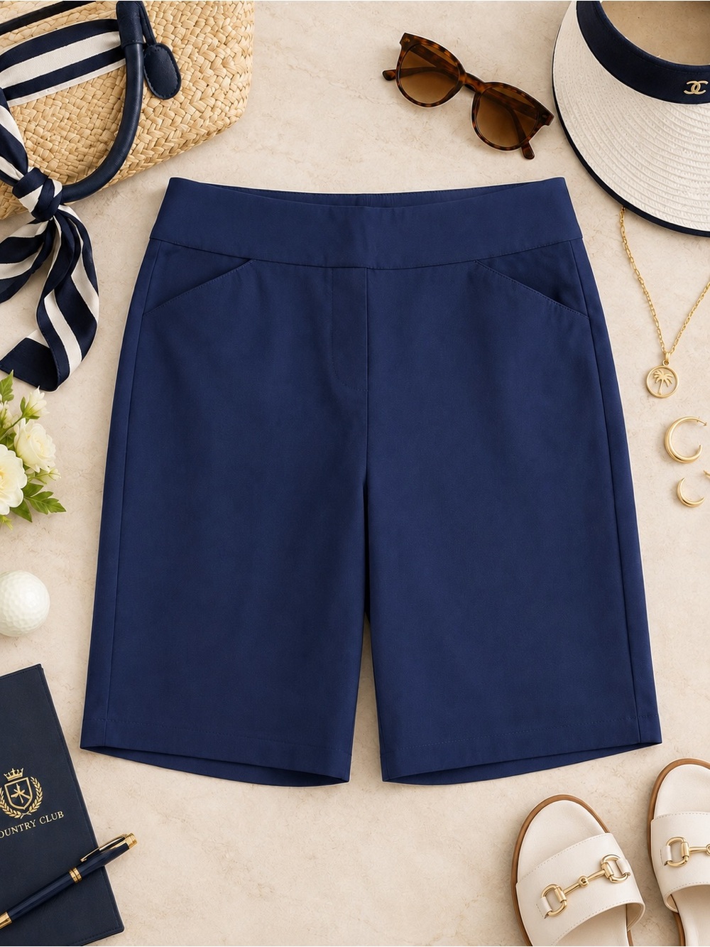 Women's Navy Bermuda Shorts - Sleek Tailored Fit